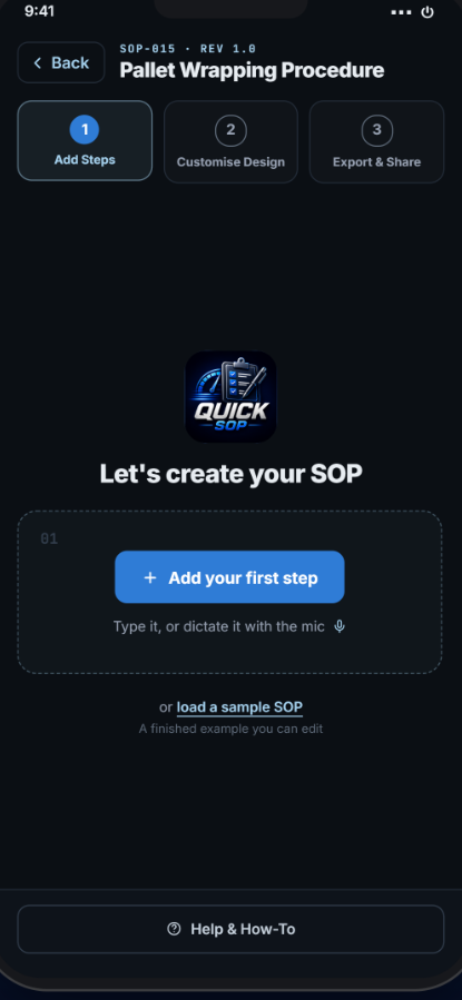 Quick SOP create flow