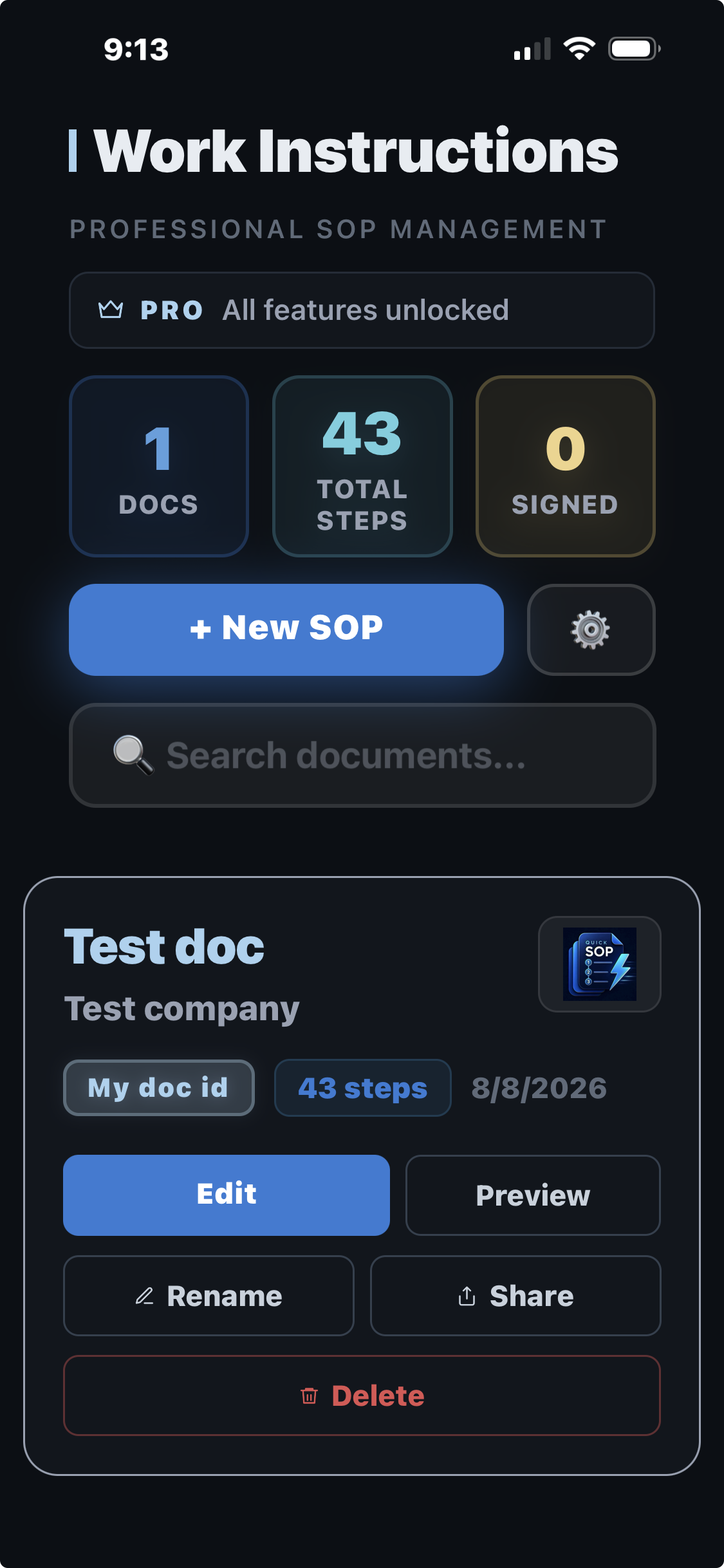 Quick SOP dashboard